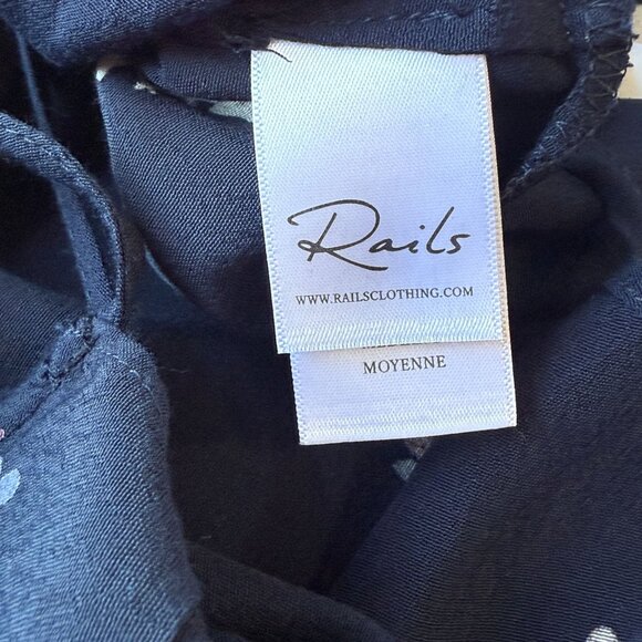 Rails Simone Wrap Blouse Floral Ruffle Medium Navy Kyoto Rayon Adjustable Wrap - Picture 7 of 9